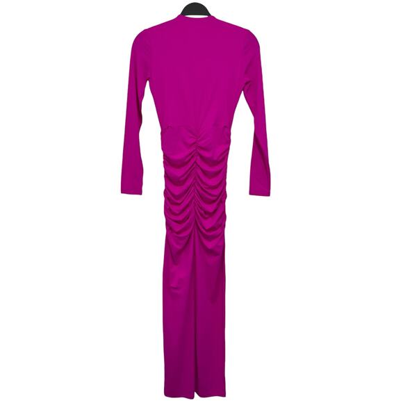 Susana Monaco Womens Small Plunge Neck Ruched Bodycon Maxi Dress Magenta NWT - Picture 8 of 16